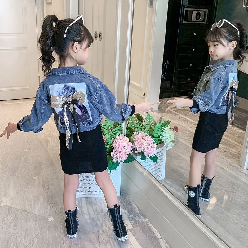 2020 New Autumn Baby Girl Fashion Korean Denim Jacket Long Knitted