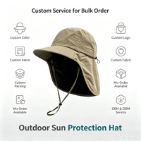 Topi Lebar Anti UV UPF50+ dengan Penutup Leher, Ringan, Cocok untuk Hiking dan Memancing, untuk Pria Wanita, Logo Custom OEM