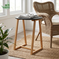 Table d'appoint écologique en bambou, plateau rond noir charbon, pour salon, table d'appoint de canapé avec pieds croisés, idéale pour les petits espaces