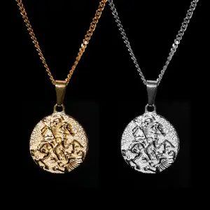 Colar Crafted Para Homens 18k Ouro St George Pingente Medalha de São Jorge de Lydda Colar Cristão Para Homem