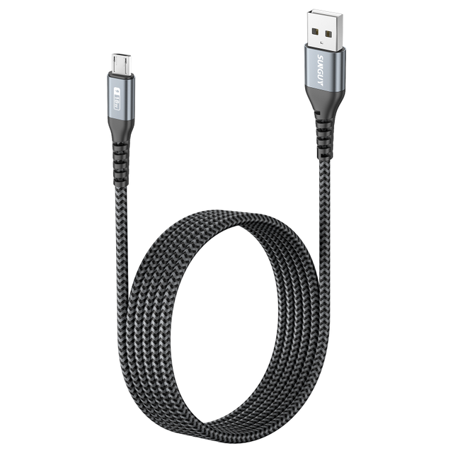 SUNGUY 18W Nylon Braided USB A to Micro-B USB Data Power Cable Fast Charging Cable for Phone Laptop and Power Bank