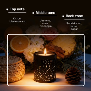 Bougie en cire de soja dans un bocal en verre - Combustion longue durée, senteurs agrumes, <span class=keywords><strong>cassis</strong></span>, jasmin, rose, ananas, bois de santal, musc, cèdre - Product Image 4