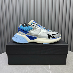 2026 Men Silver Blue Color <b>Block</b> Retro Thick Sole Platform Dad Sneakers Lace Up Mesh Breathable Casual Comfortable Amiring - Product Image 1