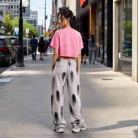T-shirt court délavé pour femme, style vintage Y2K, streetwear rétro, manches courtes, col rond, personnalisable avec logo, vente en gros