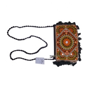 Sac à bandoulière en coton avec longue sangle et broderie multicolore pour femme, fille - Product Image 1