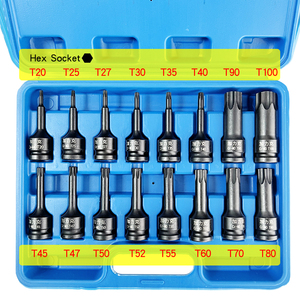 Jeu complet de douilles <span class=keywords><strong>Torx</strong></span> industrielles, entraînement 1/2, 16 pièces, 78 mm, T20 à T100, pour l'automobile et les équipements lourds - Product Image 2
