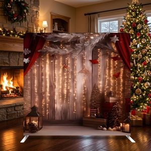 Fondo Navideño <span class=keywords><strong>para</strong></span> Cabina Acogedora con <span class=keywords><strong>Chimenea</strong></span> de 8x8 pies, Marco de Aluminio Resistente de 32 mm, Soporte Rústico <span class=keywords><strong>para</strong></span> Fotomatón Navideño - Product Image 4