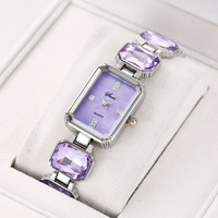 Jam Tangan Gelang Wanita Berhias Berlian Imitasi, Jam Tangan Kuarsa Dial Persegi Kecil Model Sugar Cube