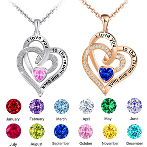 Collar de cristal con forma de corazón para mujer, colgante con doble Corazón de circonia cúbica, piedra de nacimiento, regalo del Día de la madre - Product Image 2