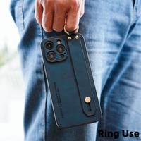 Étui de téléphone en cuir avec anneau métallique télescopique et support pour iPhone 16 Pro Max 11 12 13 14 15 Pro Max Plus, finition mate