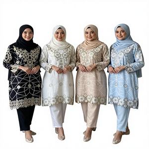 Ensemble Salwar Kameez pour femmes musulmanes, robe islamique modeste brodée de luxe, taille plus, prêt-à-porter, Moyen-Orient, Bollywood, soirée - Product Image 1
