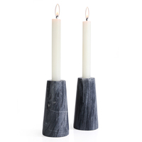 Ensemble de 2 porte-bougies en marbre noir, pierre naturelle, décoratifs, pour mariage, dîner, centre de table