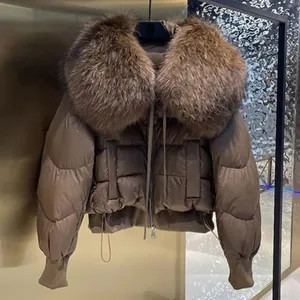 Direto Da Fábrica Goose Down Puffer Jacket Para As Mulheres Grande Gola De Pele De Guaxinim Parka Casaco À Prova De Vento Inverno Com Capuz