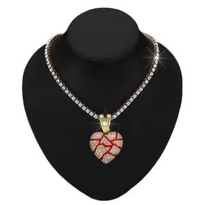 DIY Iced Out 5mm Tennis Chain Hip Hop Alloy With Diamond Red Oil Broken Heart Pendant Necklace