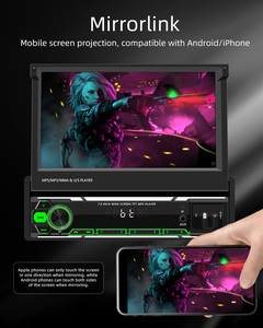 Bqcc 1din 7 "HD IPS có thể thu vào màn hình xe máy nghe nhạc đầy màu sắc ánh sáng Carplay GPS Wifi Wifi BT mirrorlink RDS USB sạc nhanh 9607W - Product Image 5