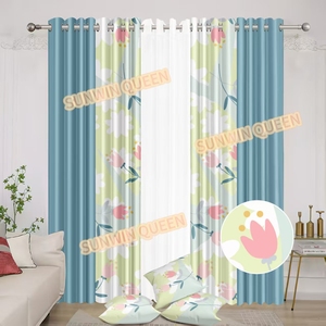 Venta al por mayor de alta calidad 7 Uds ojales de impresión cortinas de ventana confeccionadas con Fundas de cojín a juego para la sala de estar - Product Image 5