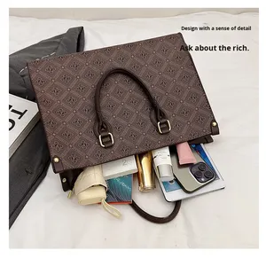 Borsa a Mano da Donna Elegante in Stile Coreano con Motivo Classico a Fiori, Chiusura a Cerniera e Manico Superiore, Borsa da Lavoro Impermeabile, Pochette Classica - Product Image 3