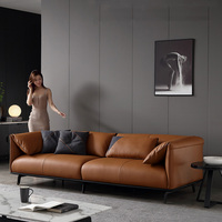 Sofá de cuero minimalista italiano moderno con marco de madera maciza convertible para Villa, apartamento, muebles de sala de estar