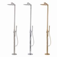 Ensemble de douche extérieure autoportant en acier inoxydable 316, mitigeur monocommande, finition or brossé, avec douchette à effet pluie, pour piscine et jardin, eau chaude et froide