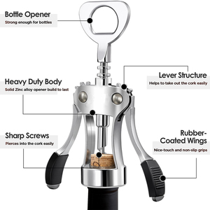 Tùy Chỉnh Rượu Vang Đỏ Mở Chai Kẽm Hợp Kim Bướm Cánh Loại Vít Corkscrewer & Dụng Cụ Mở Kim Loại Đa Chức Năng Rượu Vang Dụng Cụ Mở - Product Image 2