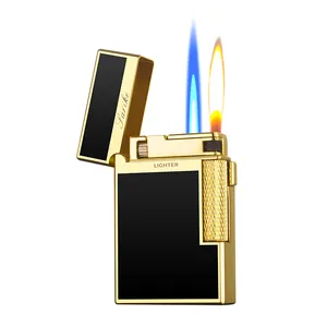 Dual Flame Soft & Torch Flame 2 in 1 Cigar Metal Lighter Butane Fuel Refillable Good for Cigar Cigarette Lighters