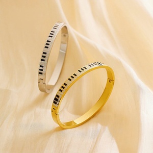 Luxury Classic Stainless Steel Bracelet for Women <b>with</b> Diamond Piano <b>Key</b> Enamel Lucky Designer Charm Fashion Jewelry Bangle - Product Image 2