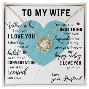 Collier avec pendentif nœud d'amour classique en cuivre pour ma femme, avec carte personnalisée avec texte - Cadeau romantique de la part de mon mari - Product Image 3