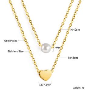 Joyería de Moda, Collar de Perlas de Acero Inoxidable Hipoalergénico con Corazón Chapado en Oro de 18K, Conjunto de Joyería para Mujer - Product Image 2