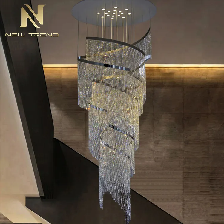 モダンなスタイルの屋内装飾大型プロジェクトホテルロビーヴィラ階段クリスタルシャンデリア照明
