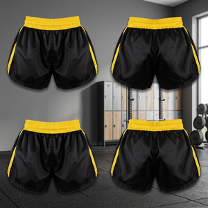 Men's Black Yellow Stripe Muay Thai <b>Shorts</b> Satin <b>Spandex</b>/Polyester Elastic Waist Quick Dry Eco-Friendly Sporty <b>Shorts</b> - Product Image 3