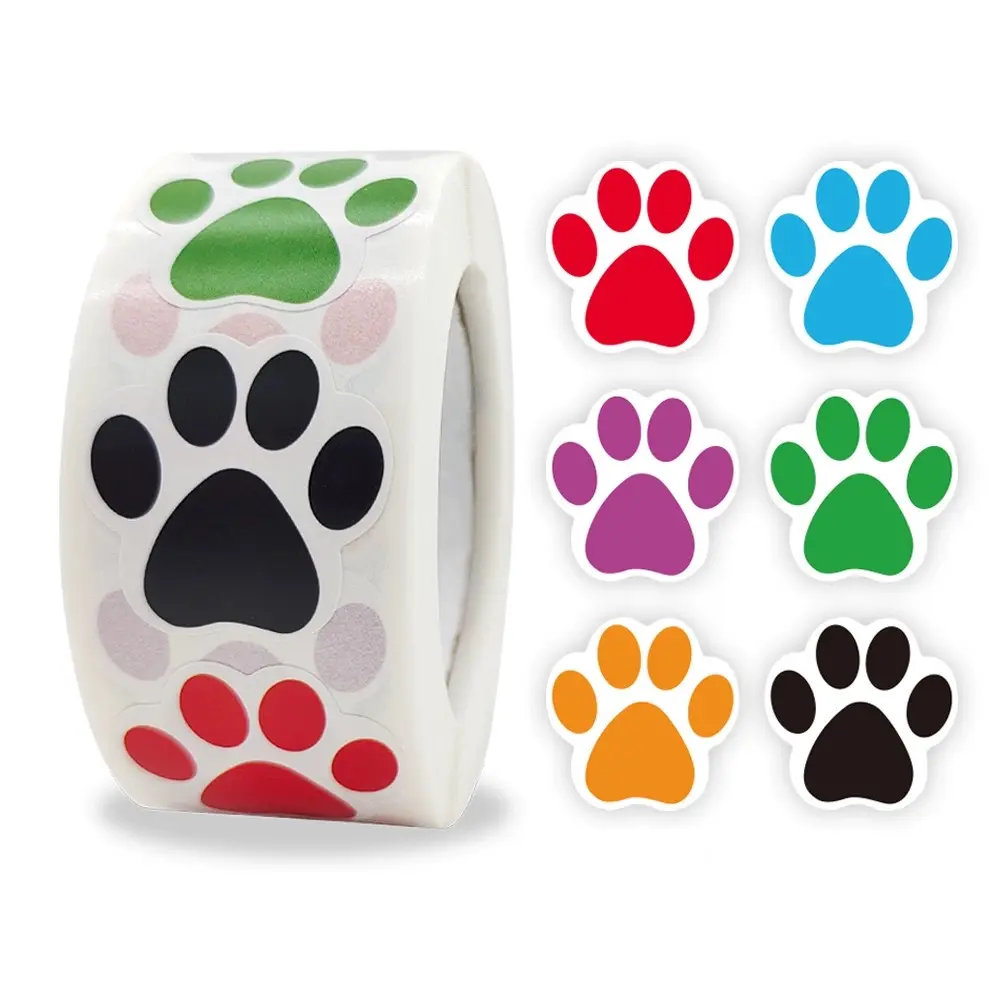 Factory Sale Colorful Dog Paw Print Sticker with Perforated Line for Classroom Kids Envelope Seal Sticker Pet Lover