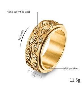 Devil's Eye <strong>Gold</strong> Plated Stainless Steel <strong>Thumb</strong> <strong>Ring</strong> Engagement Men Rotatable Retro Style Compression <strong>Rings</strong> - Product Image 2