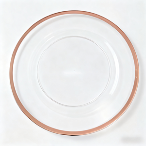 Assiette <span class=keywords><strong>de</strong></span> présentation en acrylique transparent <span class=keywords><strong>de</strong></span> 13 pouces avec bord doré, multicolore, pour la mise en <span class=keywords><strong>table</strong></span> <span class=keywords><strong>de</strong></span> mariage <span class=keywords><strong>et</strong></span> <span class=keywords><strong>de</strong></span> fête (vente en gros) - Product Image 5