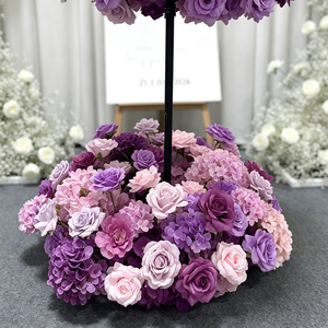 Pilar de Flores Artificiales de Seda Morada de Dos Niveles con Flores Completas, Moderno, Tamaño Personalizable, para Bodas y Compromisos - Product Image 2