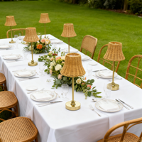 Lampe de table en tissu, lumière de table pour mariage, abat-jour en rotin personnalisé, hauteur réglable, lampes de table de restaurant, rechargeables