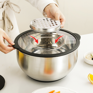 Preço competitivo Aço inoxidável Flat Bottom Serving Bowl com tampa Silver Salad Bowl Set Black Mixing Bowls <span class=keywords><strong>Lid</strong></span> Utensílio de cozinha - Product Image 4