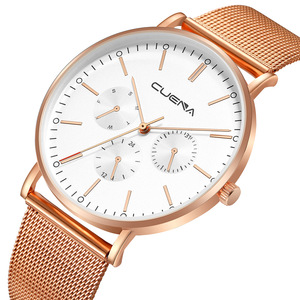 High Quality Minimalist Men's Daily Wear Wristwatch <b>Black</b> Mesh Band Chronograph Quartz <b>Watch</b> with Rose Gold Details - Product Image 6