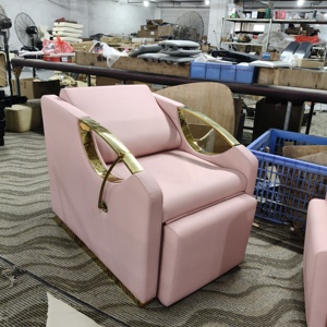 Fauteuil de lavage moderne pour salon, siège en cuir, bac en céramique, repose-pieds réglable, unité de lavage imperméable, système de circulation d'eau noir - Product Image 5