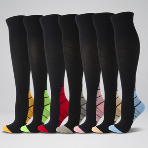 Knee High Sports <b>Socks</b> Solid Black With Colorful Toe And Heel For <b>Running</b> Adults Summer Breathable Spandex Polyester Knitted - Product Image 1
