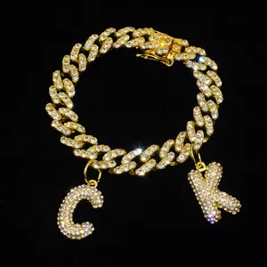 Hip hop kalung liontin rantai huruf cantik Kuba Tautan kalung/gelang/gelang kaki perhiasan kalung inisial "A sampai Z"