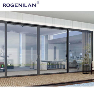 ROGENILAN Nouvelles portes coulissantes panoramiques <span class=keywords><strong>en</strong></span> verre trempé à double couche avec cadre <span class=keywords><strong>en</strong></span> aluminium ultra-mince noir de grande taille personnalisées - Product Image 5