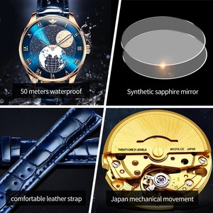 Montre homme OUPINKE 3230 avec phases lunaires, bracelet en cuir véritable, mouvement automatique japonais, cadran ciel étoilé, montres de luxe pour hommes - Product Image 4