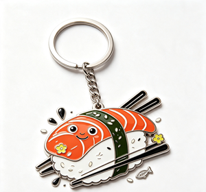 Porte-clés en métal émaillé personnalisé, mignon, en forme de sushi, souvenir alimentaire de dessin animé pour cadeau et promotion - Product Image 1