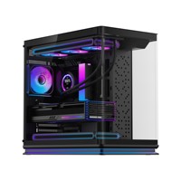 AOJIE OEM E ATX Tower Three Sided Glass Sea View Computer Case RGB Chassis Dual Chamber Gaming PC Case with LCD & Lighting Strip