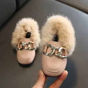 Kids Cute Loafers Fur Girls Winter Autumn Leather Shoes Kids Winter Suppliers Open Shoes Children Boys Casual Shoes