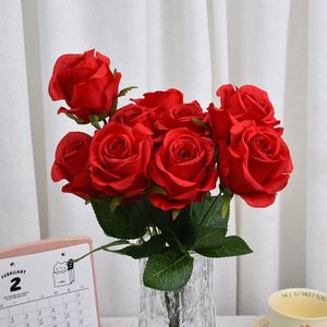 Ramo de Rosas Artificiales de 9 Cabezas, Alta Simulación, Decoración para Bodas y Hogar, Accesorios para el Día de San Valentín, Tela de Mimbre - Product Image 2