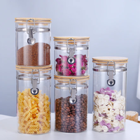 Bocaux en verre hermétiques avec couvercles en bambou et fermoirs, 500ml/750ml/1000ml, tailles personnalisables, en borosilicate de haute qualité, vente en gros