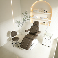 Fauteuil de Massage Électrique Moderne Marron en Cuir 3/4, Lit de Soin Réglable pour Esthéticienne, Table de Spa Facial Cosmétique pour Salon de Beauté
