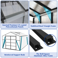 Serre Moderne 10x18 pieds en Polycarbonate, Serre Extérieure Passe-Partout, Serre pour Plantes, Revêtement Poudré, Résistante aux UV, Écologique