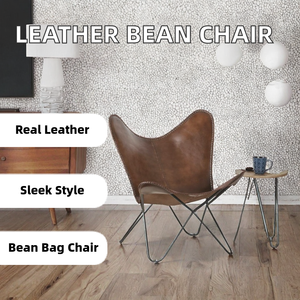 Fauteuil pouf moderne en cuir véritable pour salon, avec housse amovible, idéal pour adolescents et enfants, chambre, bureau, salle à manger - Product Image 2